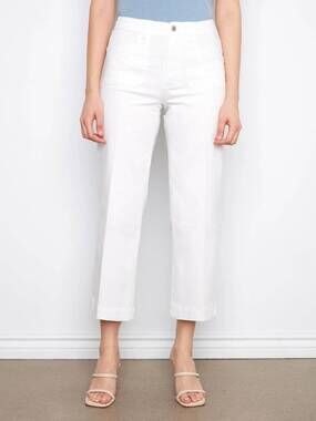 NEW CHARLIE B cropped wide leg stretch twill jeans in white